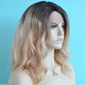 14" Blonde Ombre Lace Wavy Front Wig w/Black Roots